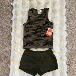 Camo Tank Top and Olive Shorts Set small